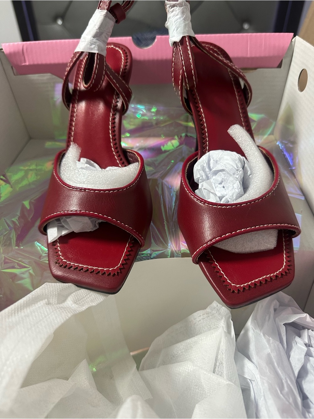 Dolls Kill Burgundy Square-Toe Strappy Heels